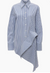 Ghost image of the deconstructed drape shirt in blue stripe.