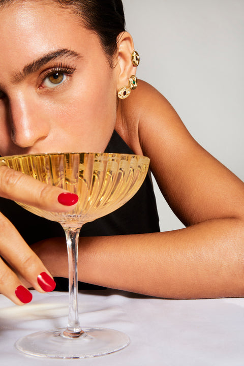 The Hathor Stud Earrings Malachite 14K YG Plate