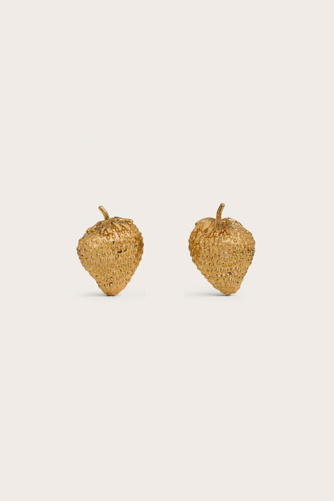 Gold textured strawberry earrings.