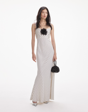 Cream Polka Dot Satin Maxi Dress