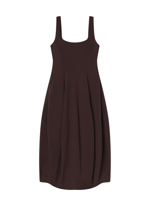 Brown sleeveless maxi dress on a white background