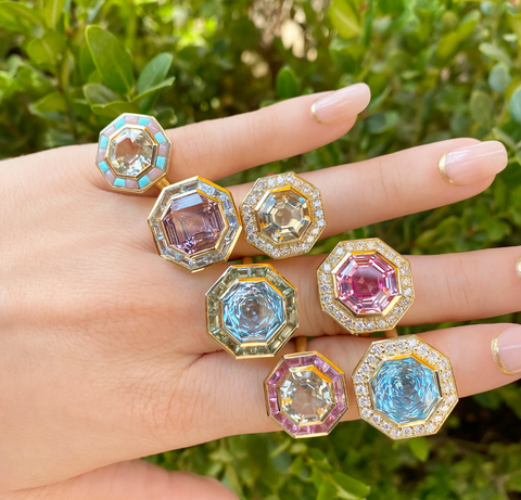 Prasolite and Diamond Bia Ring