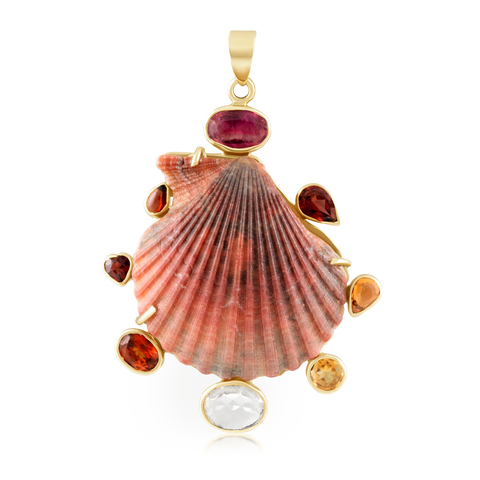 Orange Shell Sunset Halo With Garnet, Citrine, And Tourmaline