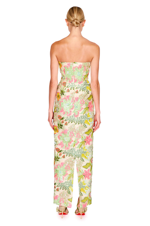 Strapless Floral Chiffon Dress