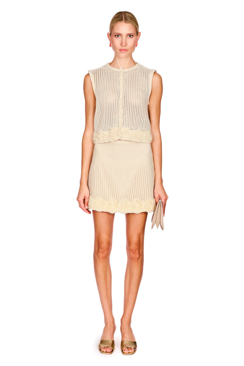 Cream Crochet Flower Knit Skirt