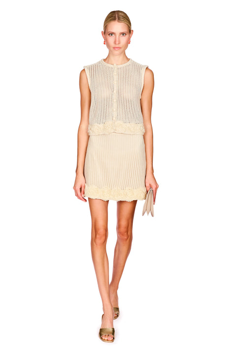 Cream Crochet Flower Knit Skirt