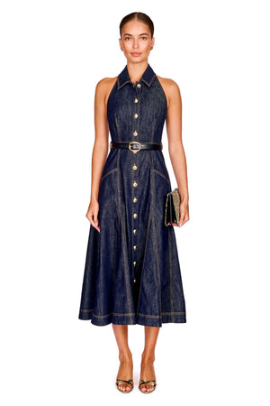 Indigo Halterneck Midi Dress