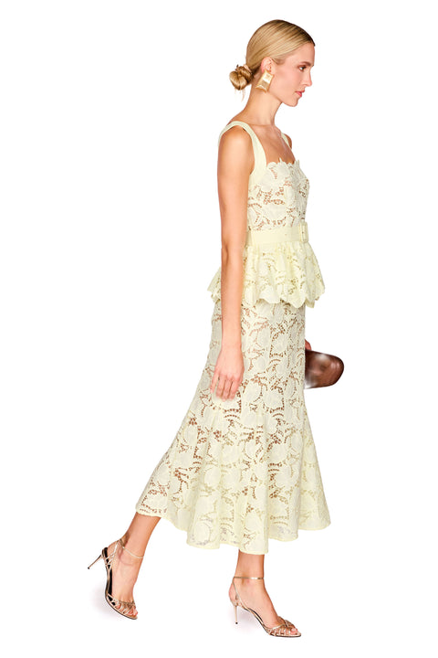 Yellow Lace Peplum Midi Dress