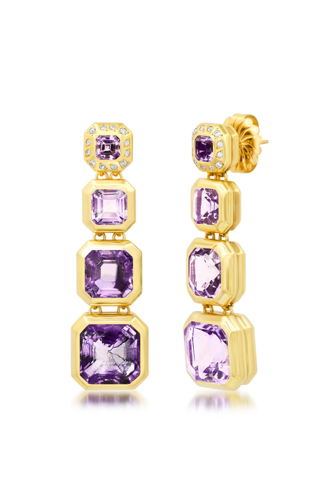 Rose De France Amethyst And Diamond Earrings