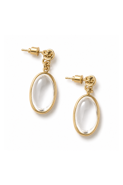 Pure Light Gold Earrings With Rock Crystal