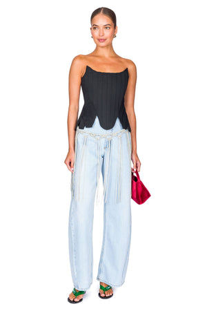 Denim Trousers With Hotfix Crystal Belt