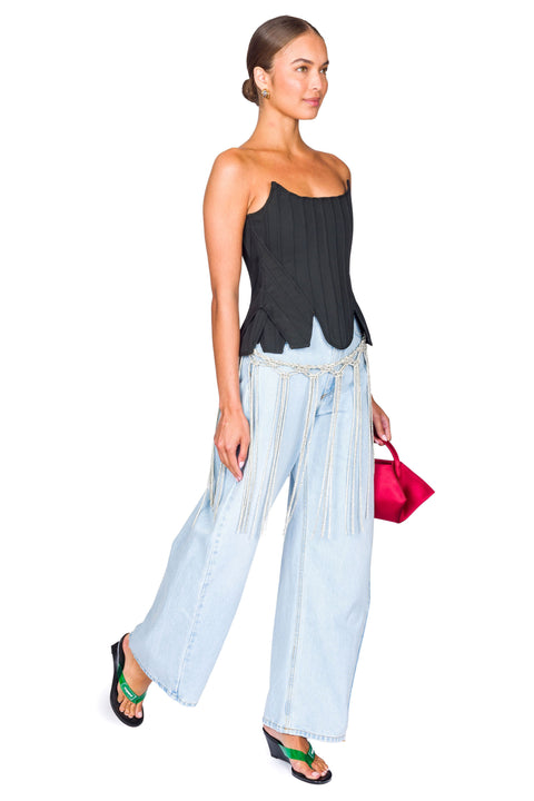 Denim Trousers With Hotfix Crystal Belt