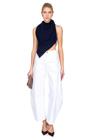 Satin Halter With Back Leather Strap