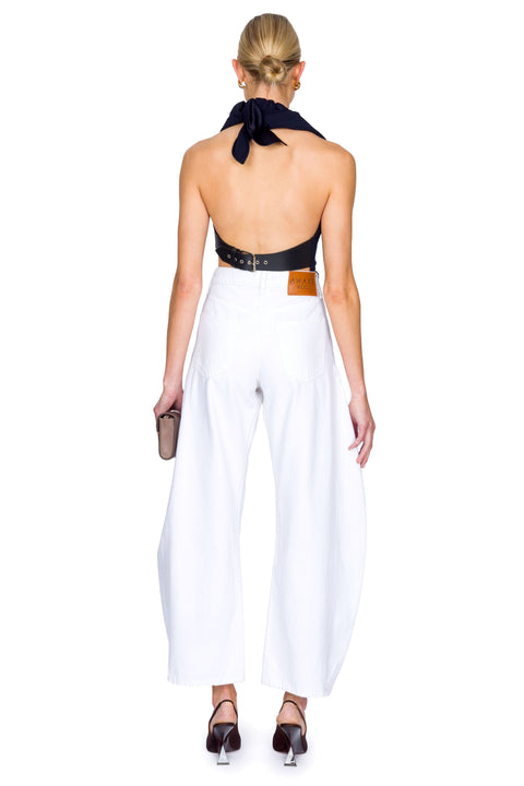 Satin Halter With Back Leather Strap