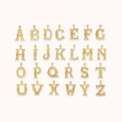 All available letters for the charms shown on a white background