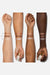 Swatches of the Eye Pod colors on different skin tones