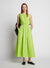 Model wearing poplin cutout midi dress in green