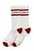 Close up view of the red and white socks